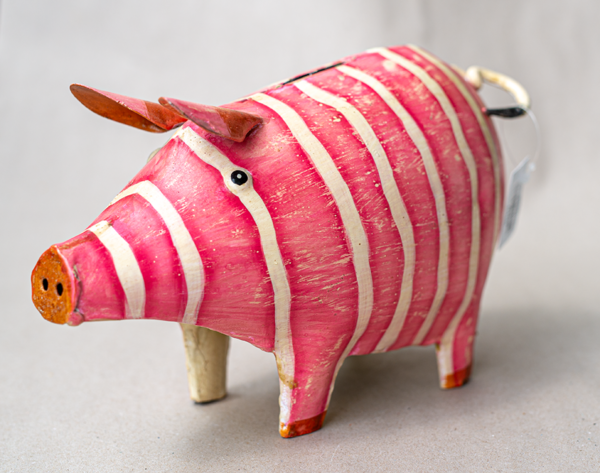Dekoratives Metall-Sparschwein mit Streifen